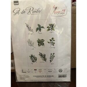 Set de Brodat Embroiderey Kit Kitchen Herbs Green Cross Stitch NWT